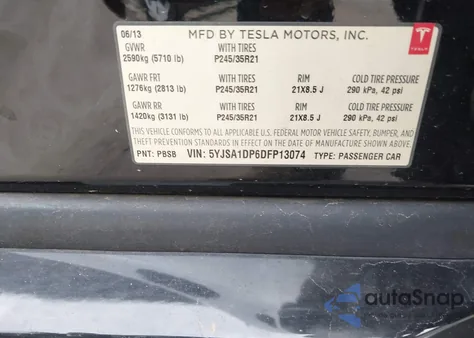 2013 Tesla Model S Performance из США, поврежденный, VIN 5YJSA1DP6DFP13074